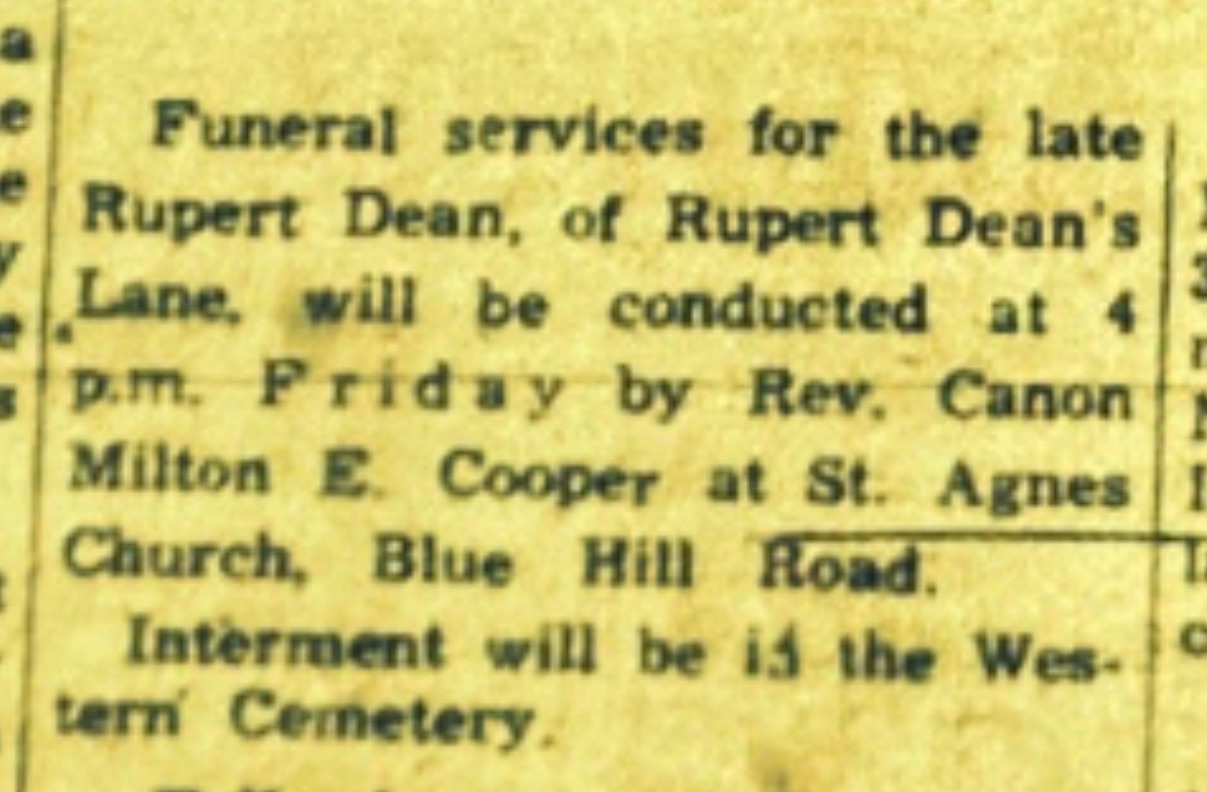 Rupert Dean of Rupert Dean Lane, First Bahamian to Tar roads in Nassau Dies October 1955
